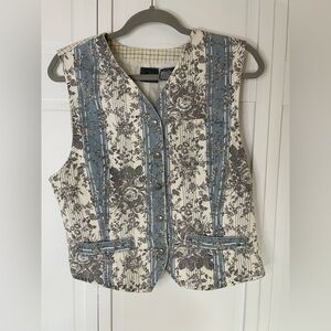 Vintage LizSport Floral Blue and Cream Women's Vest SzM
